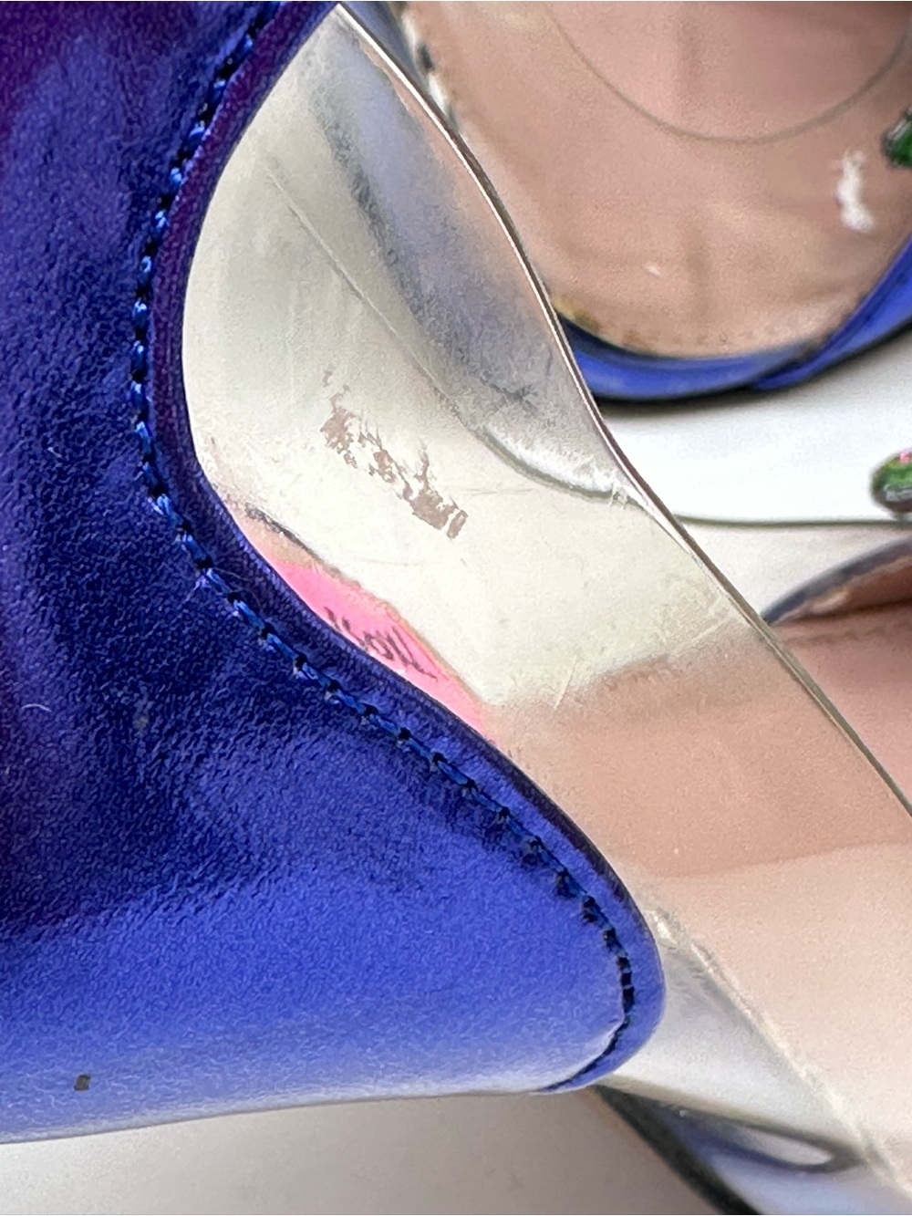 Betsey Johnson Metallic Royal Blue Pointed Toe Pumps with Floral Jewels - Picture 6 of 13